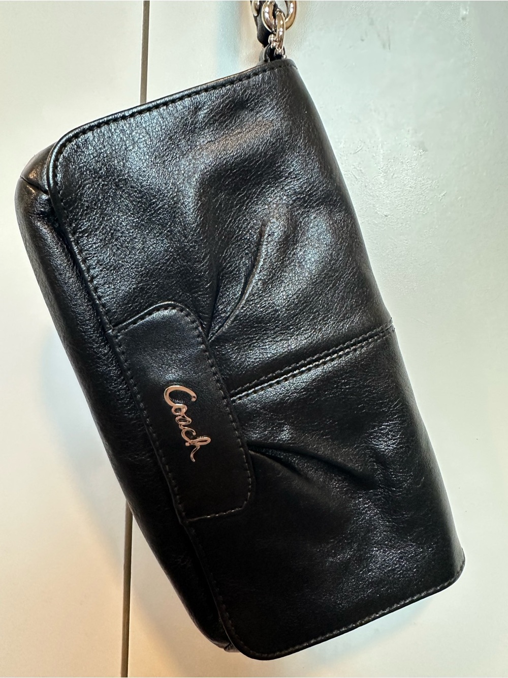 Coach Vintage Ashley Leather Flap Wallet Clutch Black Silver